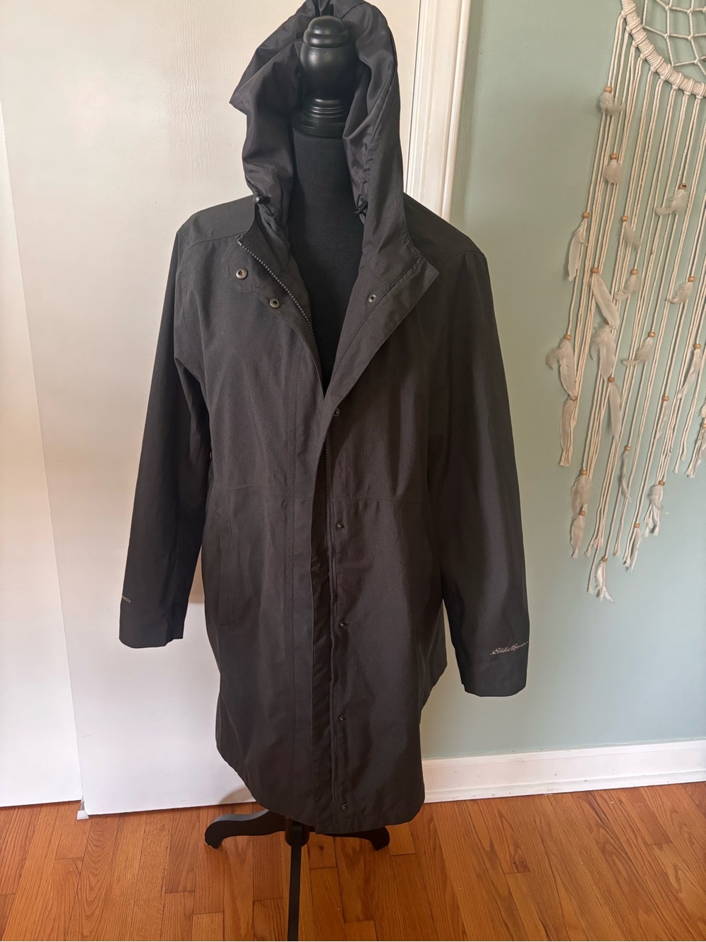 Women’s Eddie Bauer Hooded Waterproof Long Jacket -Charcoal gray 2XL
